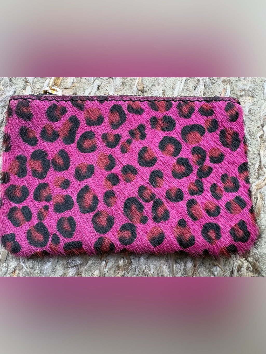 Leopard Print Pink Pony Hair Zip Pouch - Women's Clutch Italy Punk Rock